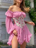 Retro Off-The-Shoulder Flared Bandage Floral Dress