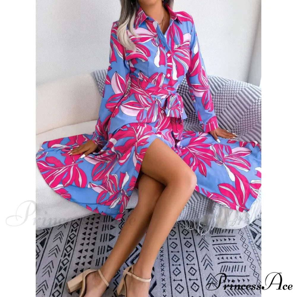 Retro Printed Blouse Long Flowered Gown