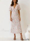 Retro V-neck Open-back Floral Dress