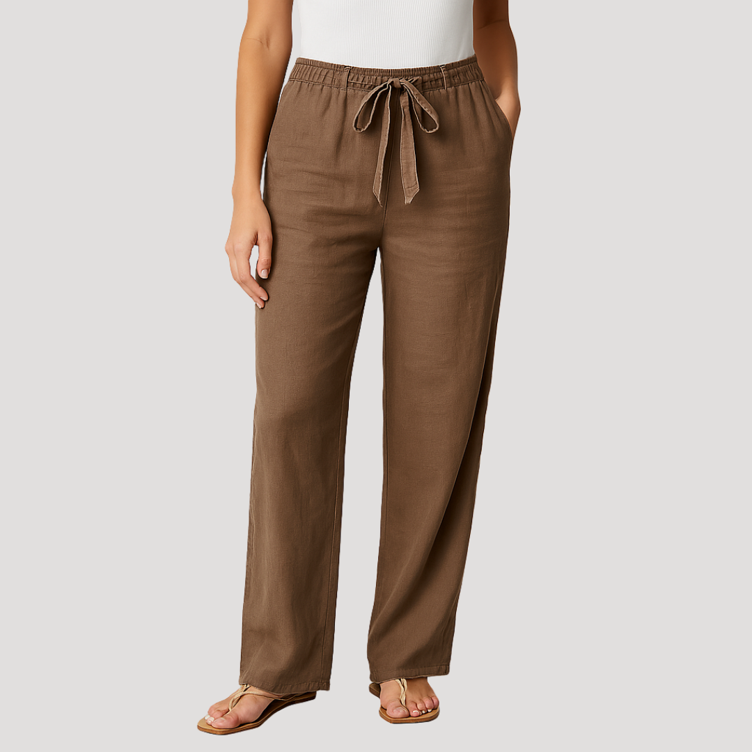 Drawstring Elasticated Waist Wide Leg Linen Pant