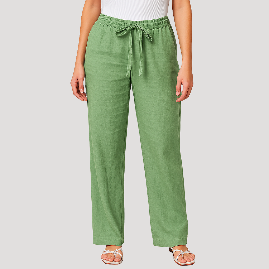 Drawstring Elasticated Waist Wide Leg Linen Pant