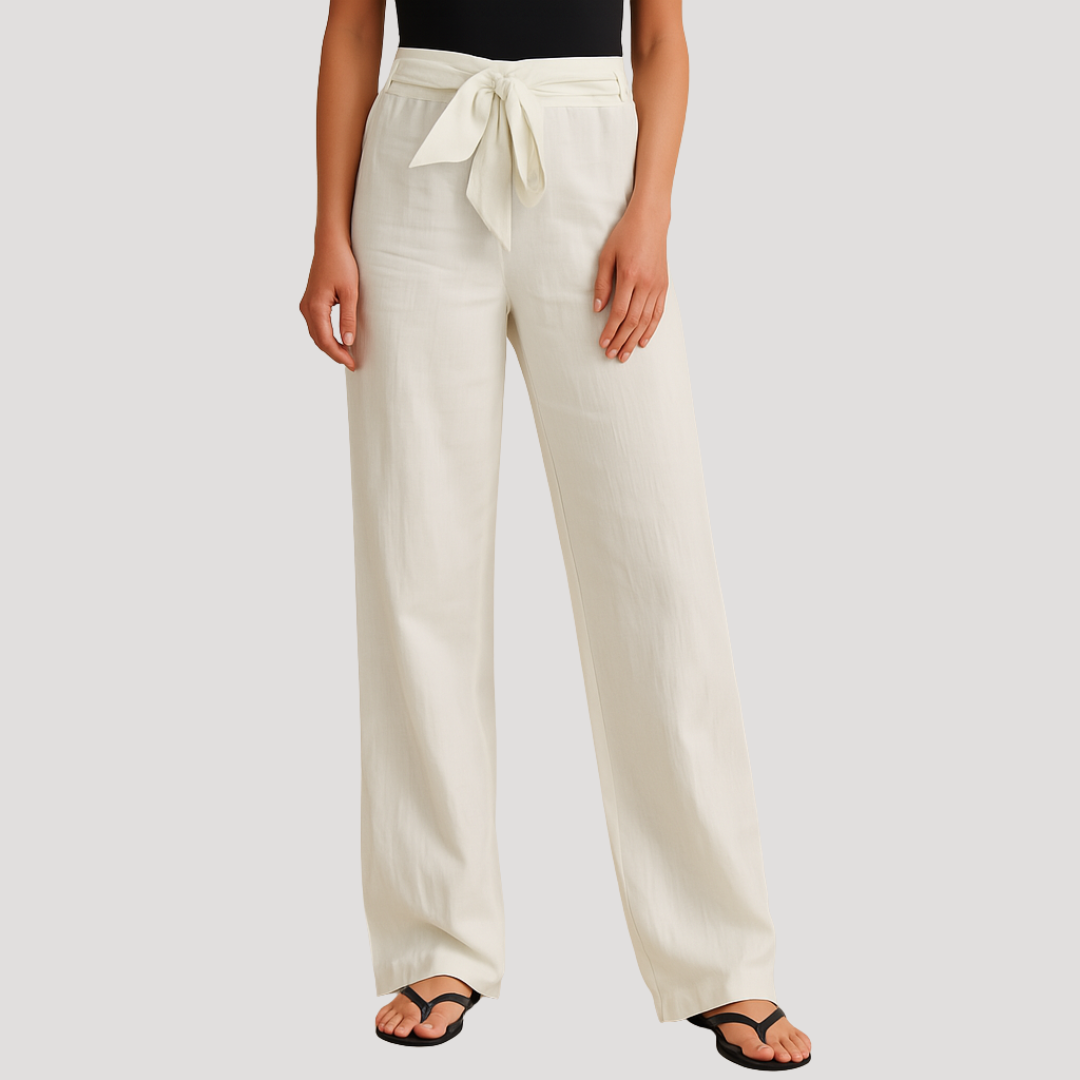 Drawstring Elasticated Waist Wide Leg Linen Pant