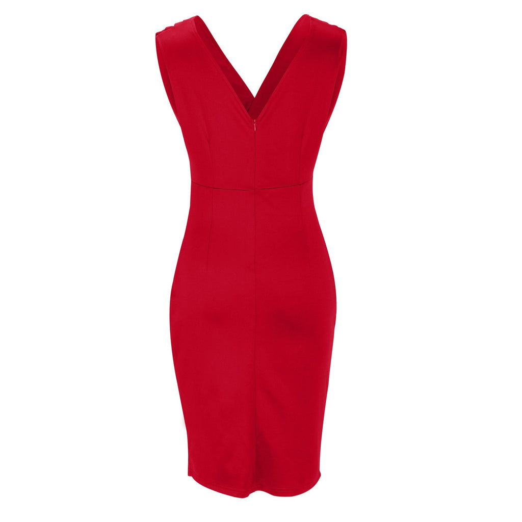 Pleated V Neck Ruched Bodycon Mini Dress - Cocktail Party