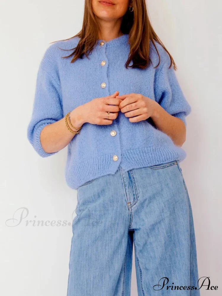 Round Neck Button-Up Slim Urban Knit Cardigan