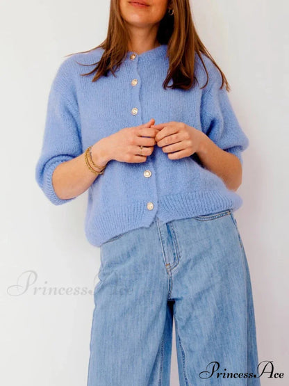 Round Neck Button-Up Slim Urban Knit Cardigan