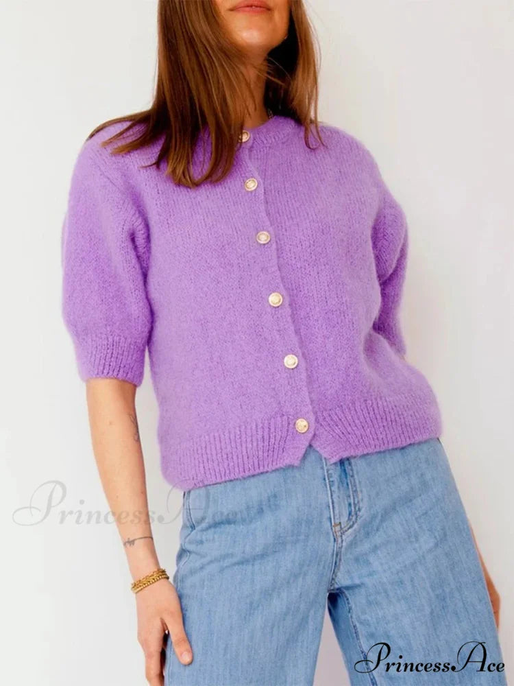 Round Neck Button-Up Slim Urban Knit Cardigan