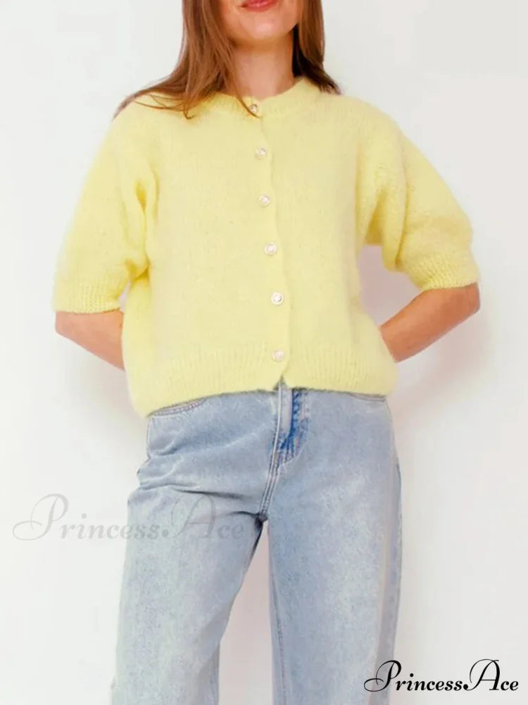 Round Neck Button-Up Slim Urban Knit Cardigan