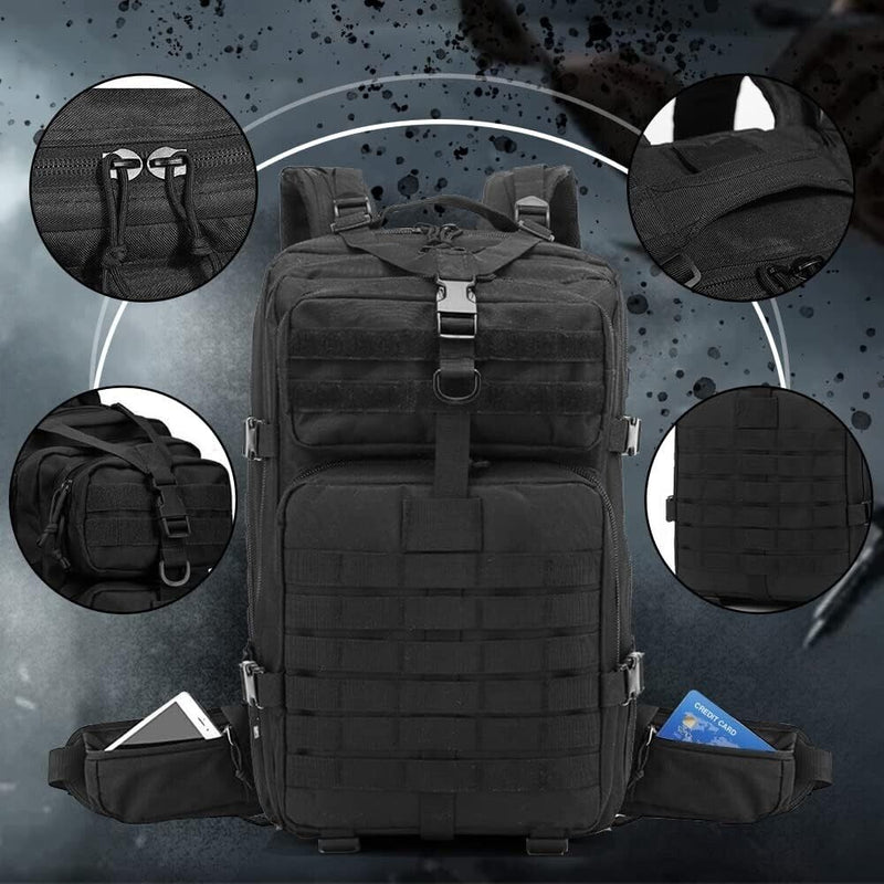 30L Military Black Tactical Backpack - Ideal for Outdoor Adventures