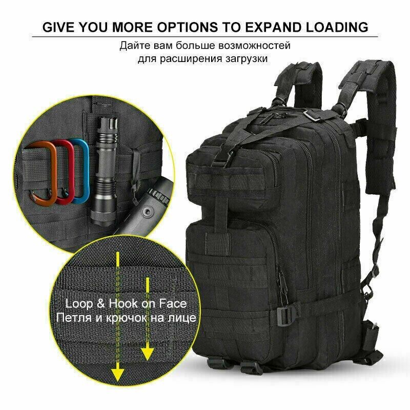 30L Military Black Tactical Backpack - Ideal for Outdoor Adventures