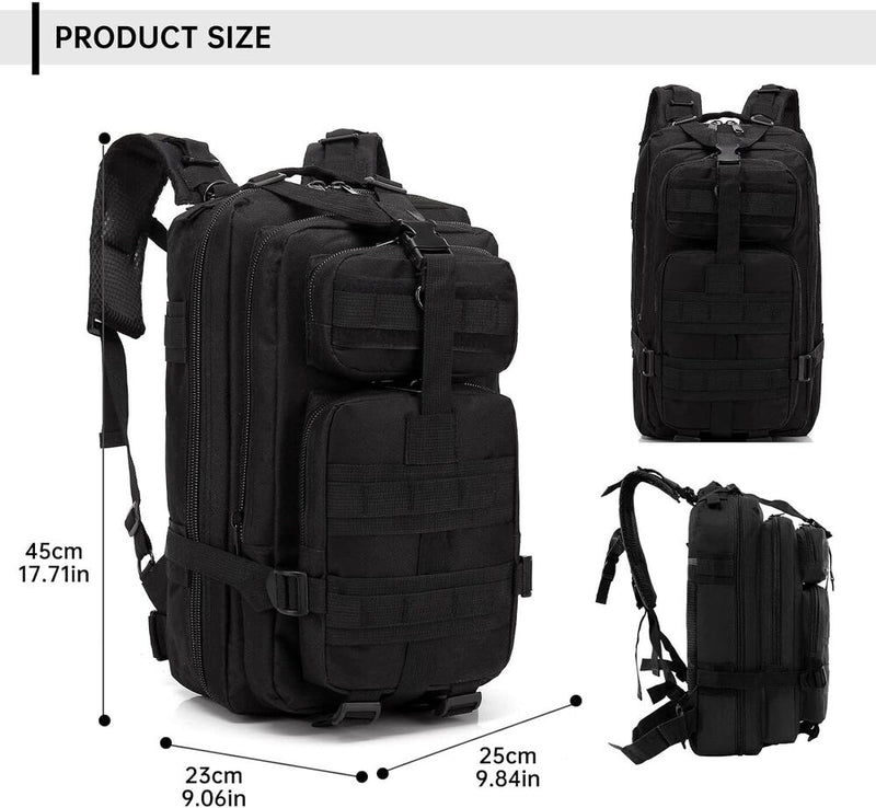 30L Military Black Tactical Backpack - Ideal for Outdoor Adventures