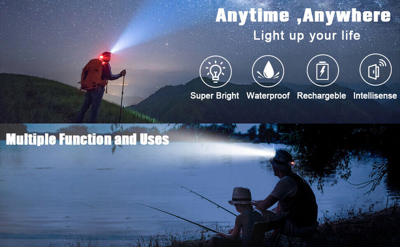 990000LM Rechargeable LED Headlamp Zoomable Torch Tactical Headlight Flashlight