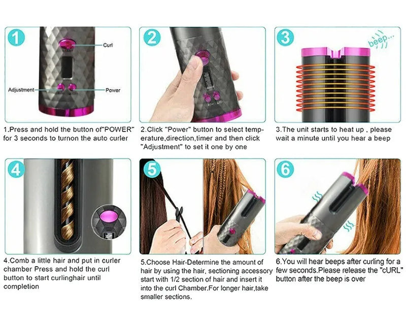 Automatic Intelligent Hair Curler Set | Black / Pink / White, Anti Tangle / Pull Technology, Also for Wet Hair