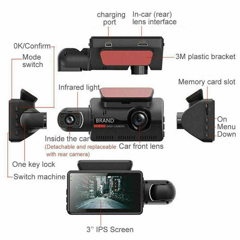 1080P Dual Lens Car DVR Dash Cam Video Recorder