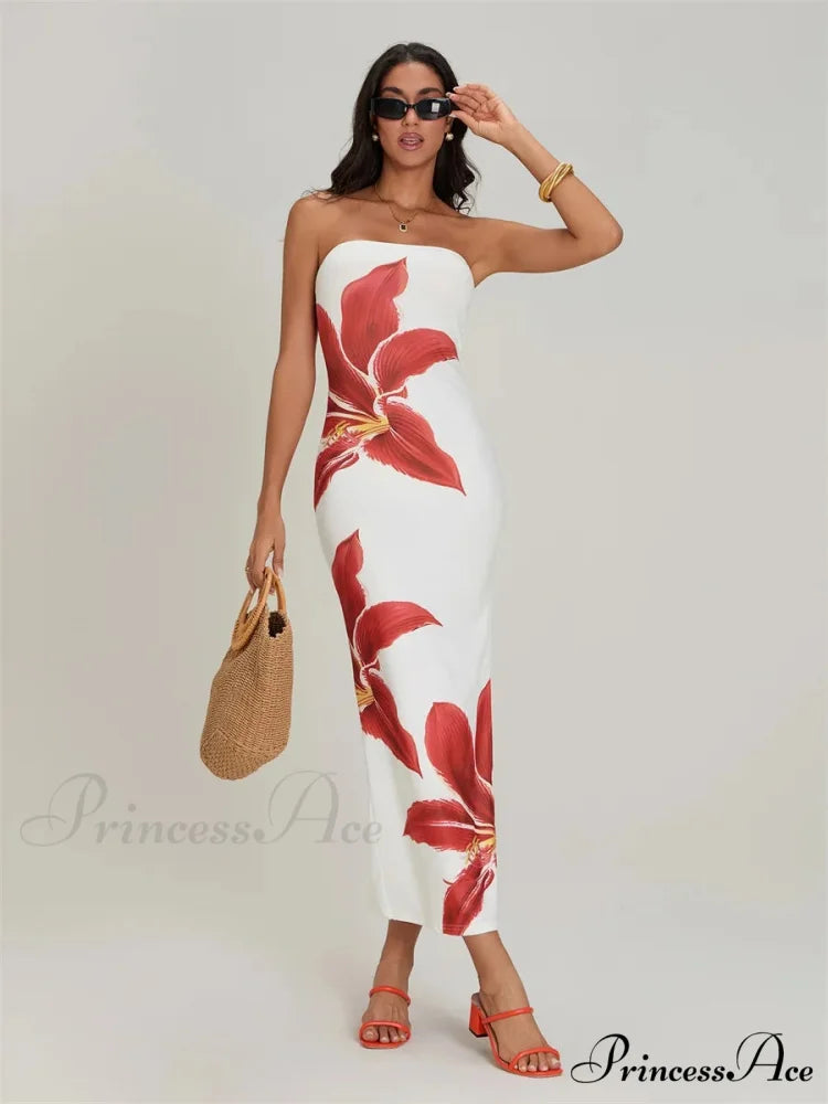Seductive Bandeau Open-Back Body-Hugging Floral Dress