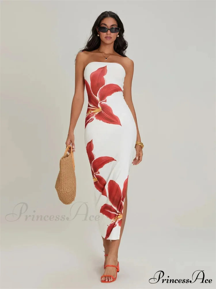 Seductive Bandeau Open-Back Body-Hugging Floral Dress