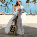 Seductive Deep Plunge Ivory Lace Bohemian Kimono Swimsuit Cover up