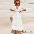Seductive Deep Plunge Open-back Cotton Lace Dress