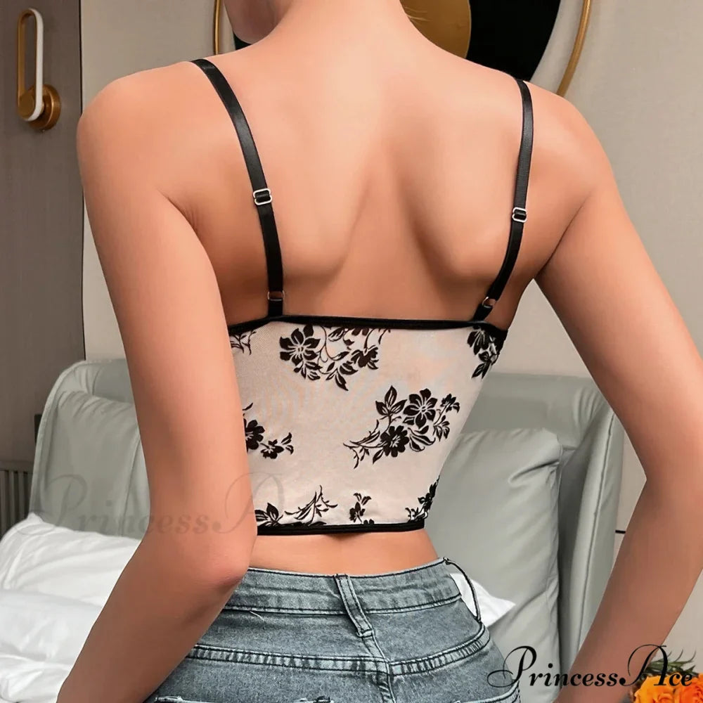 Seductive Deep Plunging Pleated Fishbone Mesh Crop Tunic