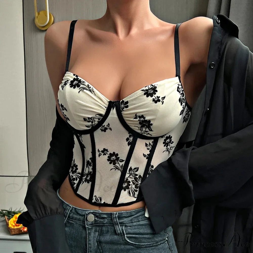 Seductive Deep Plunging Pleated Fishbone Mesh Crop Tunic