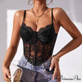 Seductive Lace Fishbone Open-Back Transparent Corset Crop Top