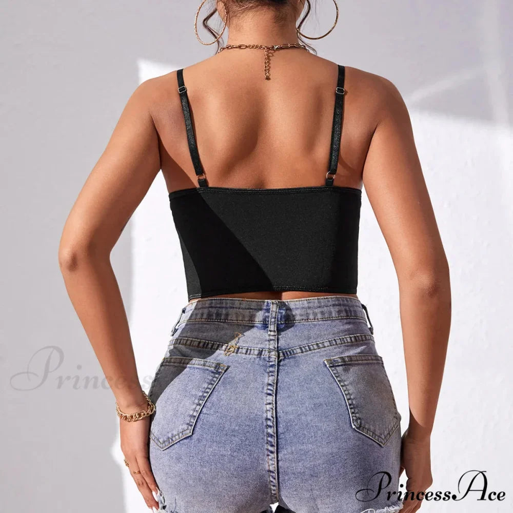 Seductive Lace Fishbone Open-Back Transparent Corset Crop Top