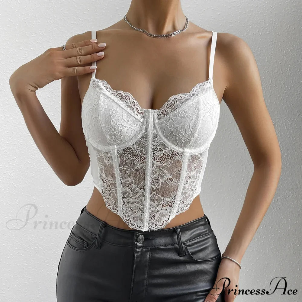 Seductive Lace Fishbone Open-Back Transparent Corset Crop Top