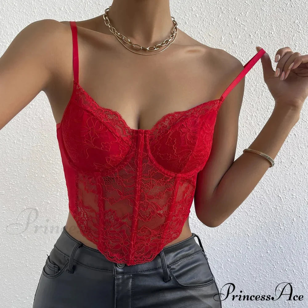 Seductive Lace Fishbone Open-Back Transparent Corset Crop Top