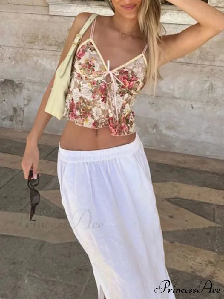 Seductive Lace Transparent Floral V Neck Crop Top