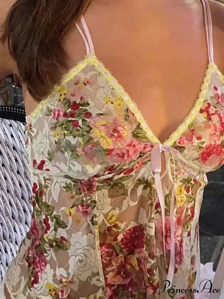 Seductive Lace Transparent Floral V Neck Crop Top