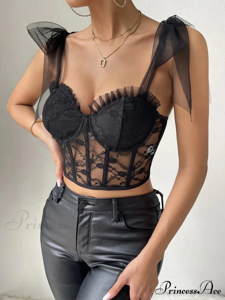 Seductive Mesh Lace Corset Camisole Transparent Top