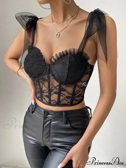 Seductive Mesh Lace Corset Camisole Transparent Top