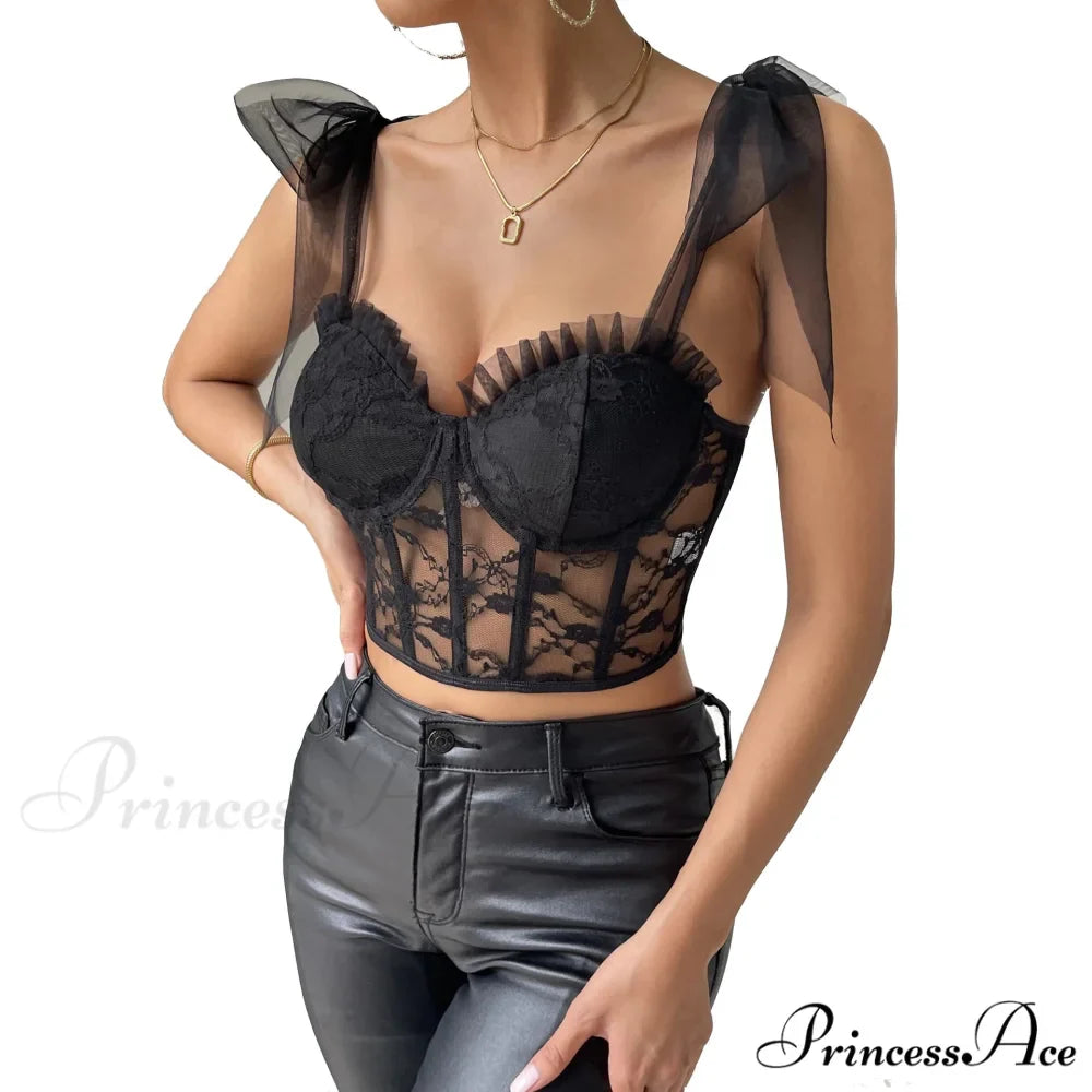 Seductive Mesh Lace Corset Camisole Transparent Top