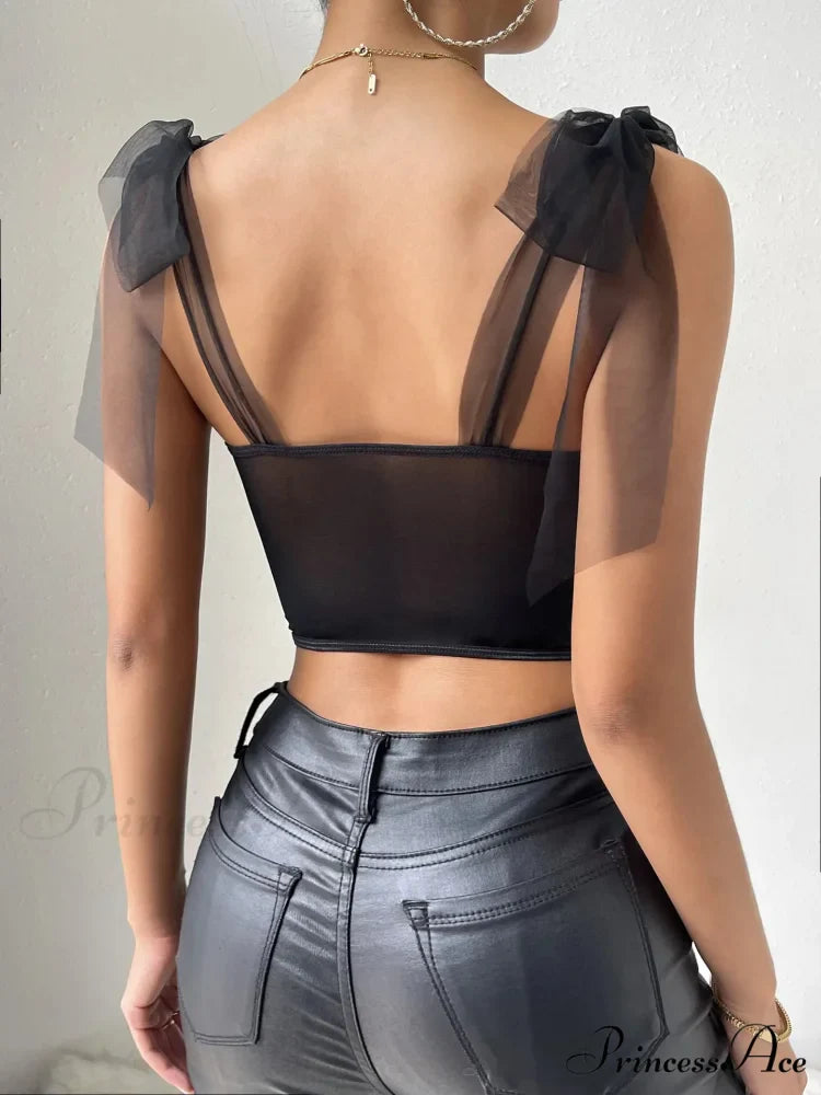 Seductive Mesh Lace Corset Camisole Transparent Top