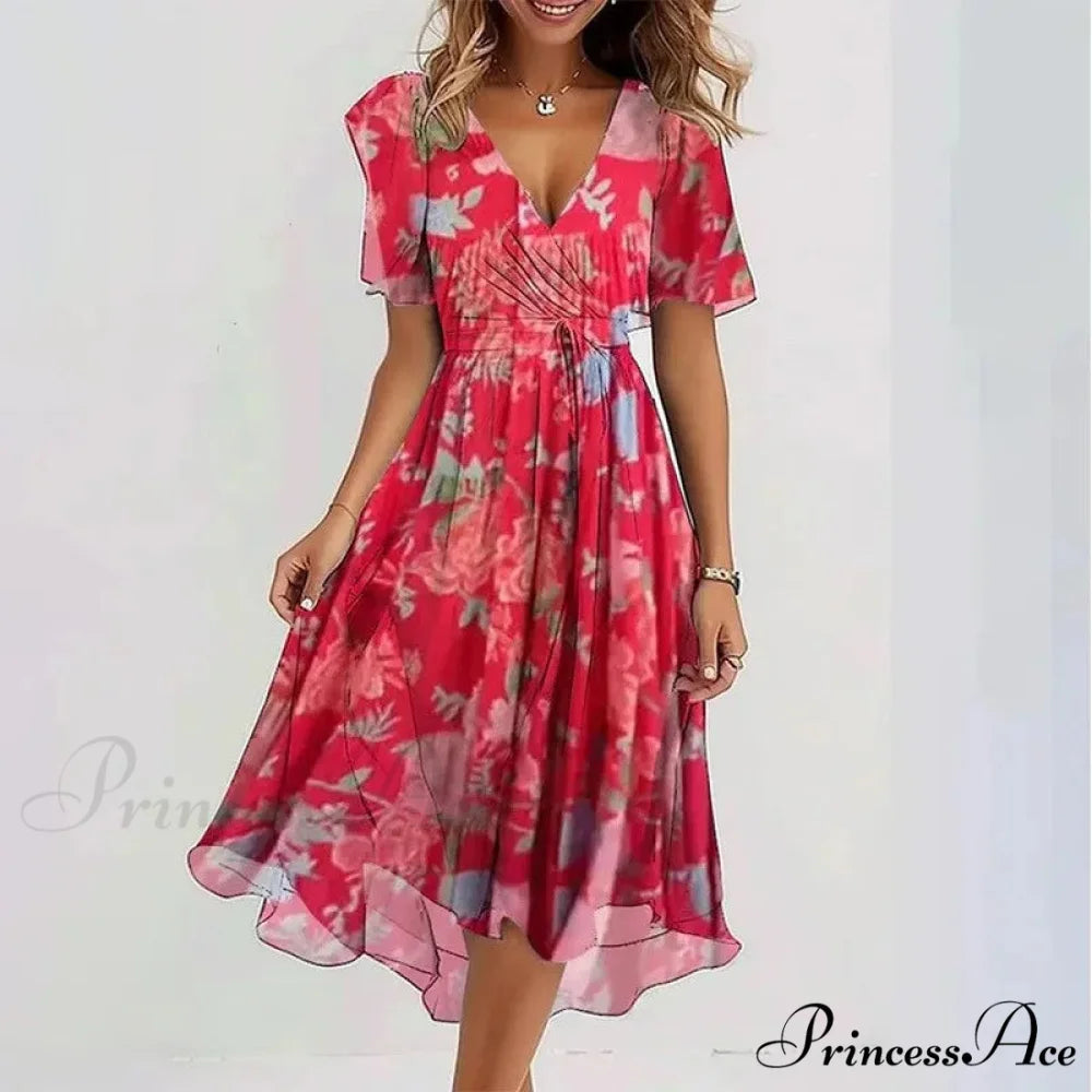 Seductive Plunging Neckline Flower Swing Dress