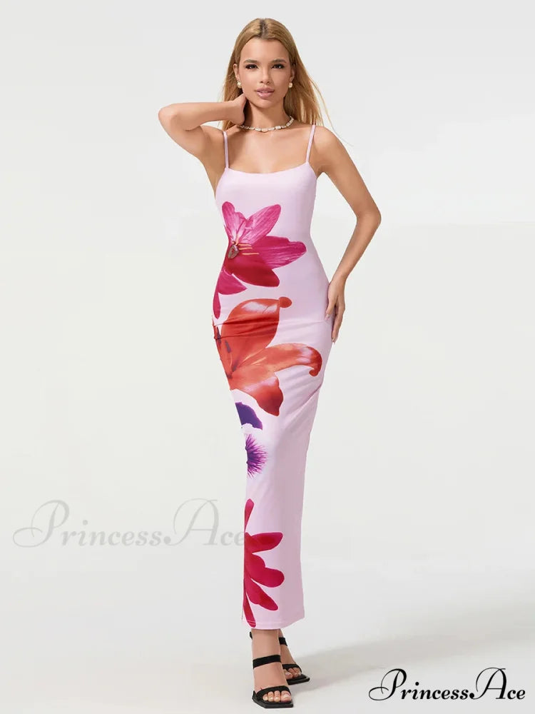 Seductive Spaghetti Straps Bodycon O-neck Wrap Cami Floral Dress