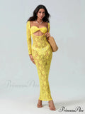 Seductive Transparent Lace Sheer Long Sleeve Beach Floral Dress
