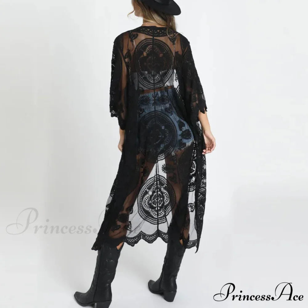 Seductive Transparent Lace Top Bohemian Shore Swimsuit Cover Up