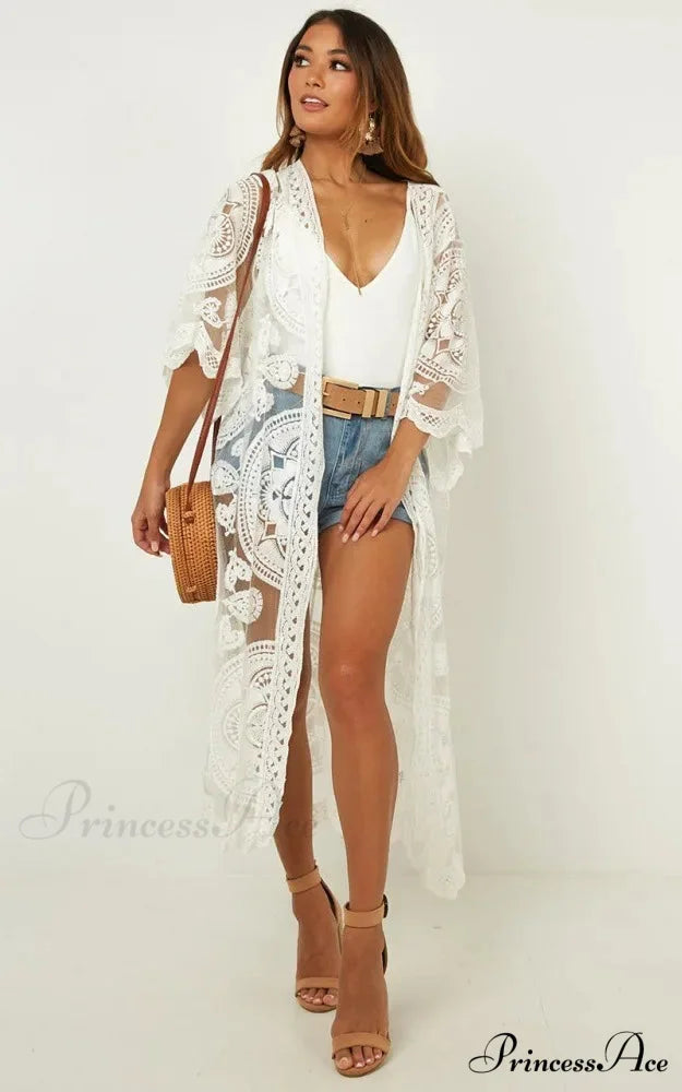 Seductive Transparent Lace Top Bohemian Shore Swimsuit Cover Up