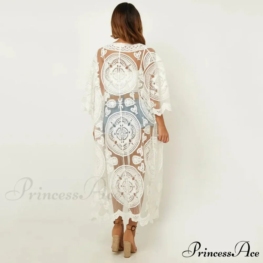 Seductive Transparent Lace Top Bohemian Shore Swimsuit Cover Up