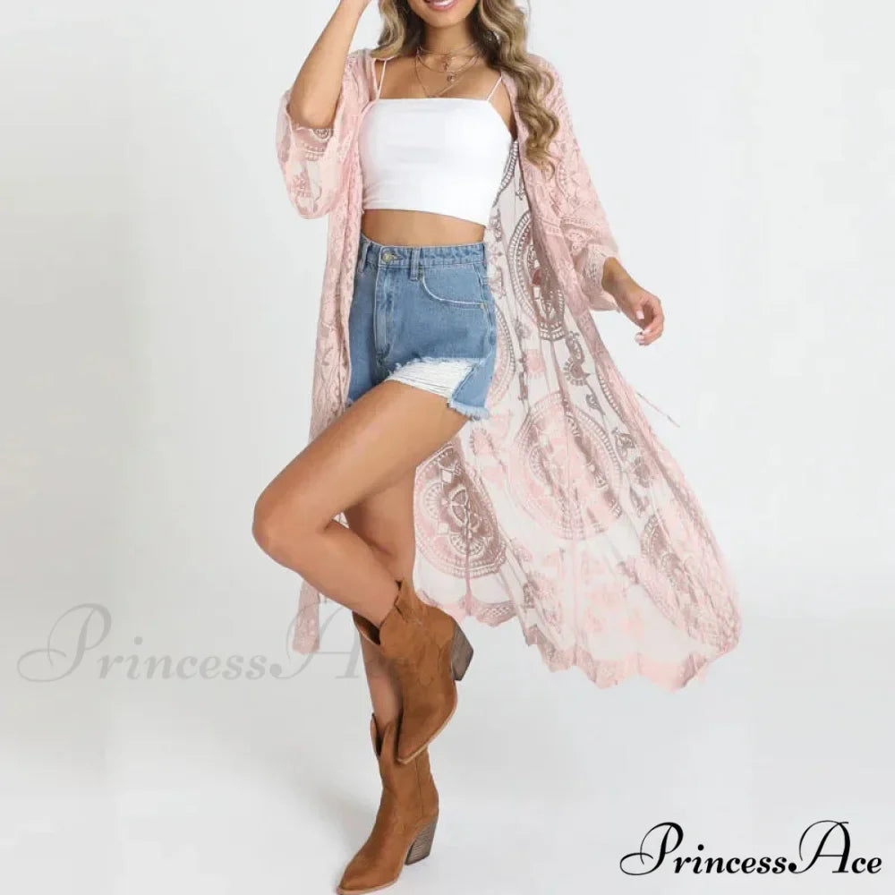 Seductive Transparent Lace Top Bohemian Shore Swimsuit Cover Up
