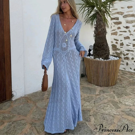 Seductive V Neck Knitted Boho Dress