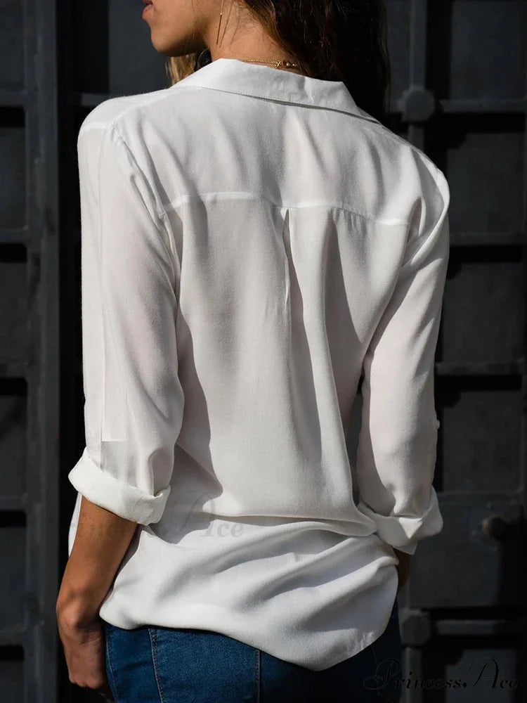 Sheer Collar Baggy Work Blouse
