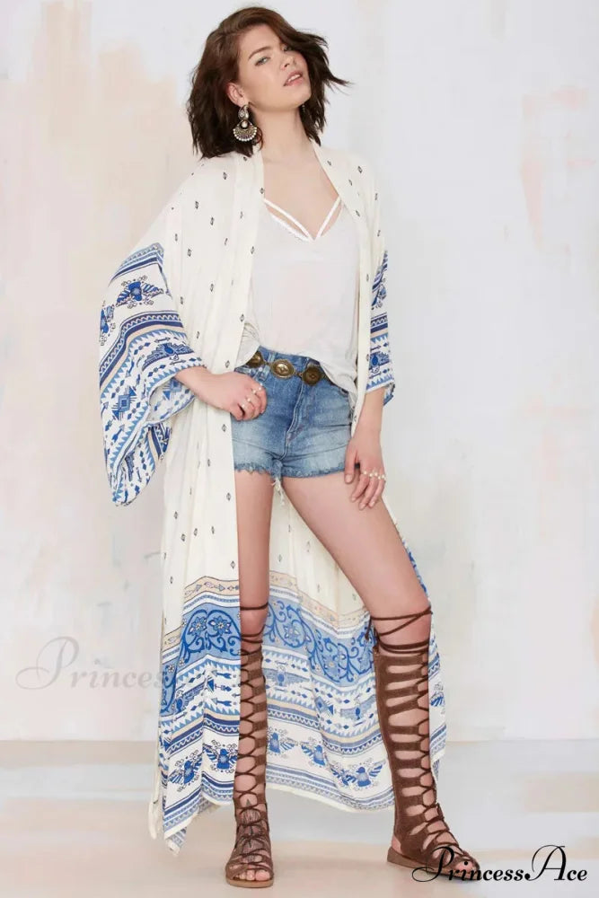Sheer Flower Pattern Extended Sleeve Bohemian Wrap