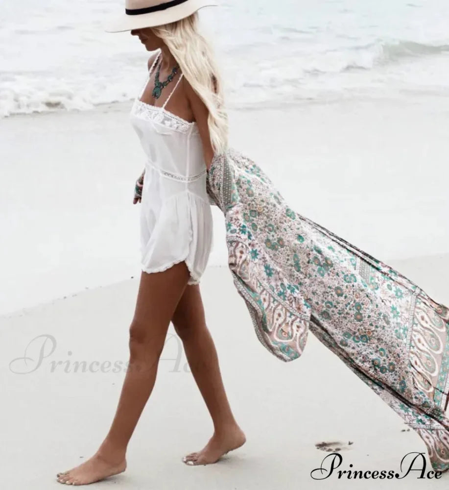 Sheer Flower Pattern Extended Sleeve Bohemian Wrap