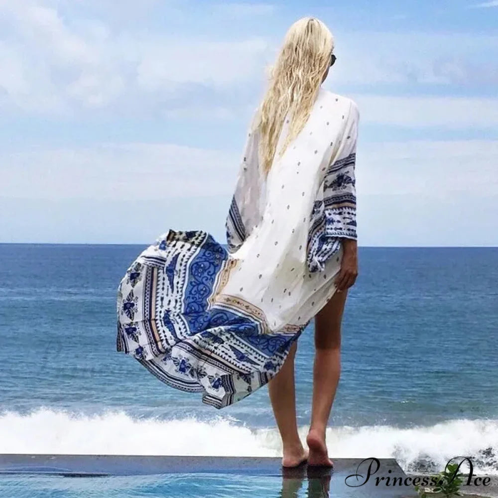 Sheer Flower Pattern Extended Sleeve Bohemian Wrap