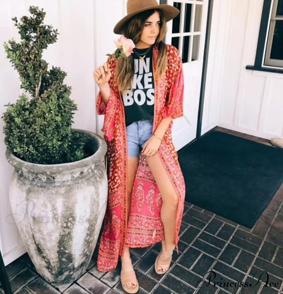 Sheer Flower Pattern Extended Sleeve Bohemian Wrap