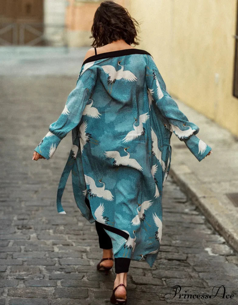 Sheer Flower Pattern Extended Sleeve Bohemian Wrap