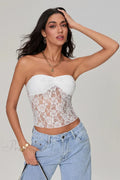 Sheer Lace Off-shoulder Strapless Low Cut Bandeau Top