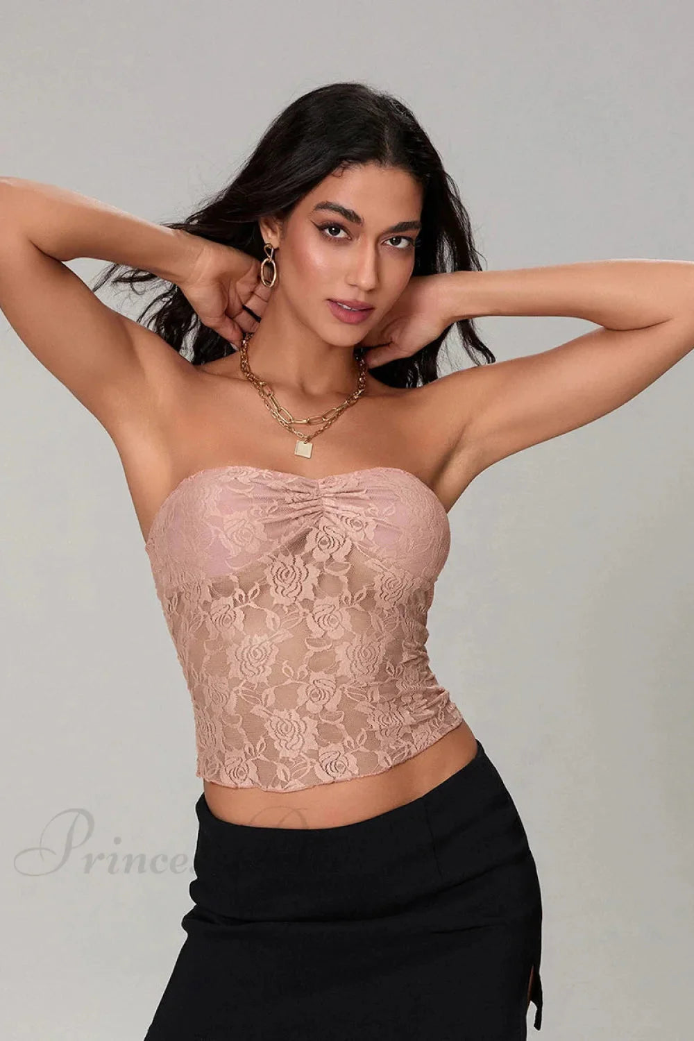 Sheer Lace Off-shoulder Strapless Low Cut Bandeau Top
