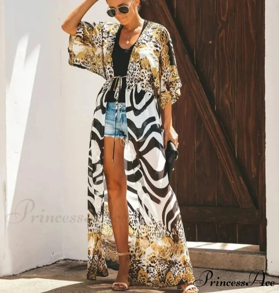 Sheer Leopard Print Kimono Bohemian Beach Cover up